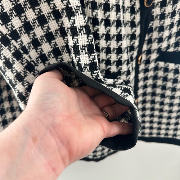 Bloomchic Black & White 90’s Houndstooth Plaid Knot Cardigan Blazer Jacket - Picture 5 of 6